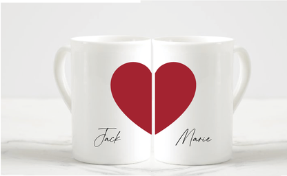 Personalised Matching His and Hers Valentines heart mugs