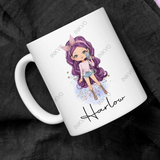 Personalised 10oz Mug with cute purple haired character girl