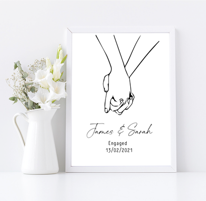 Personalised line art couple holding hands occasion print
