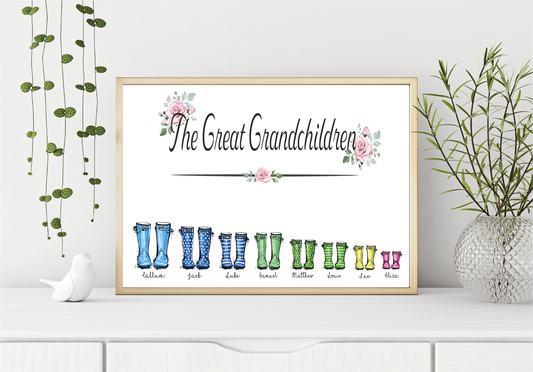 Personalised welly boot family print