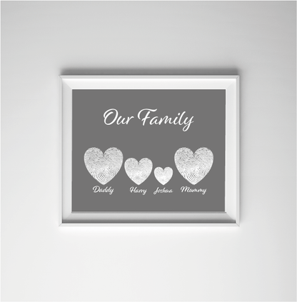 Personalised fingerprint heart family print