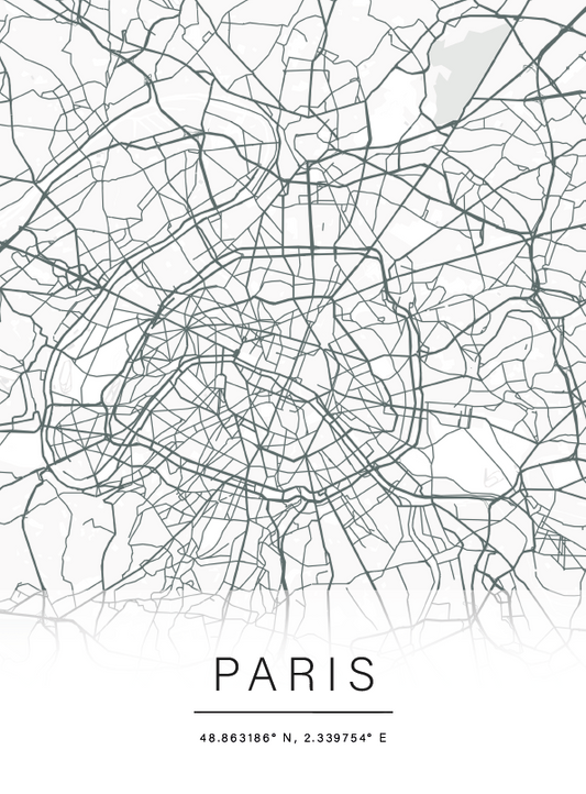 Paris Monochrome Map print