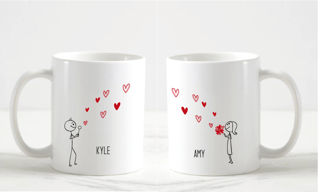 Personalised Valentines mugs matching His and Hers