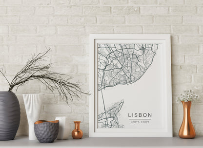 Lisbon Monochrome Map print